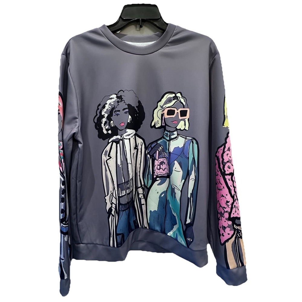 Trendy Girls Womens Street Wear Graphic Sweatshirt Multi Culture Pop Art Sz 2XL